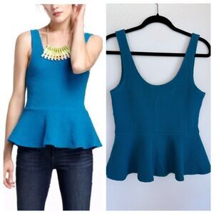 Anthropologie Ganni Textured Peplum Scoop Back Tank Blouse in Turquoise Size S